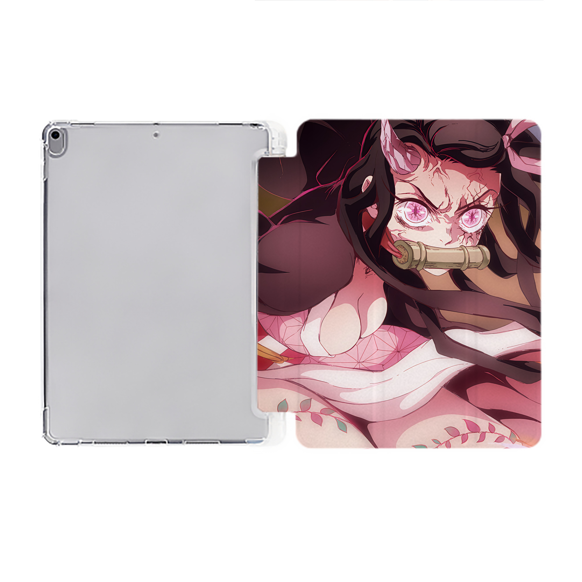 （画像用） 鬼滅の刃（きめつのやいば）竈門 禰󠄀豆子／かまど ねずこ Kamado Nezuko IPad ケース ペン収納付き 三つ折りスタンド PUレザー×シリコン 対応機種9.5/10.5/10.9インチ